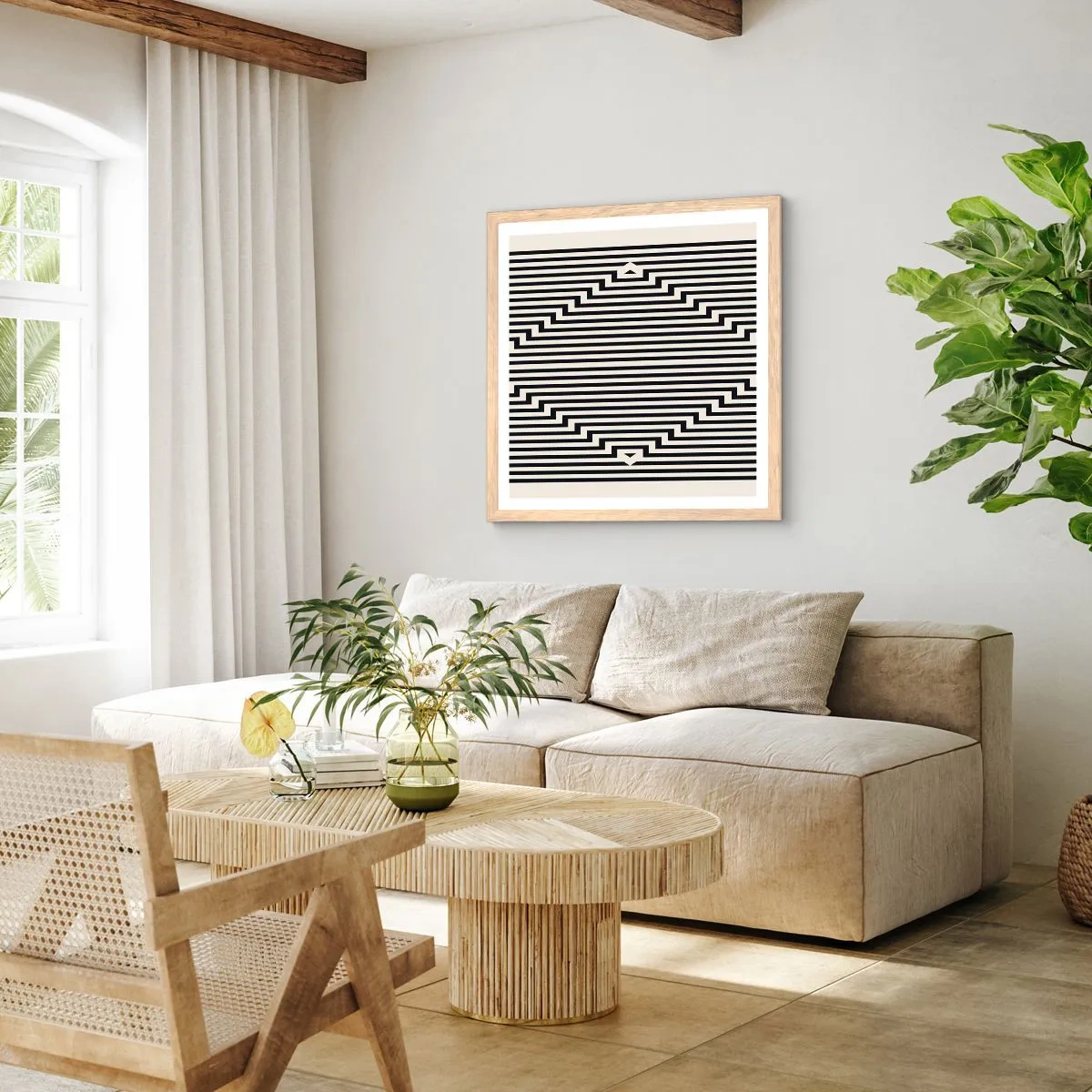 Een poster in een licht eiken lijst - Geometrische illusie - 30x30 cm