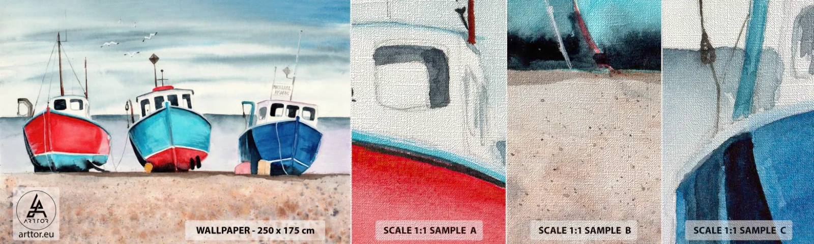 Fotobehang Monster Premium Canvas - Klaar om te vissen - Nautisch, Kust, Visserij kotters - 100x30 cm