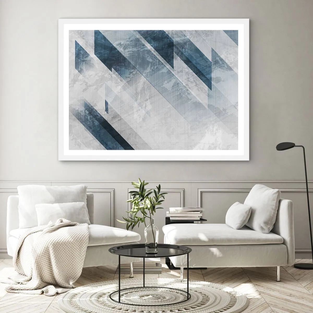Poster in een witte lijst - Ruimtelijke compositie - grijze beweging - 40x30 cm