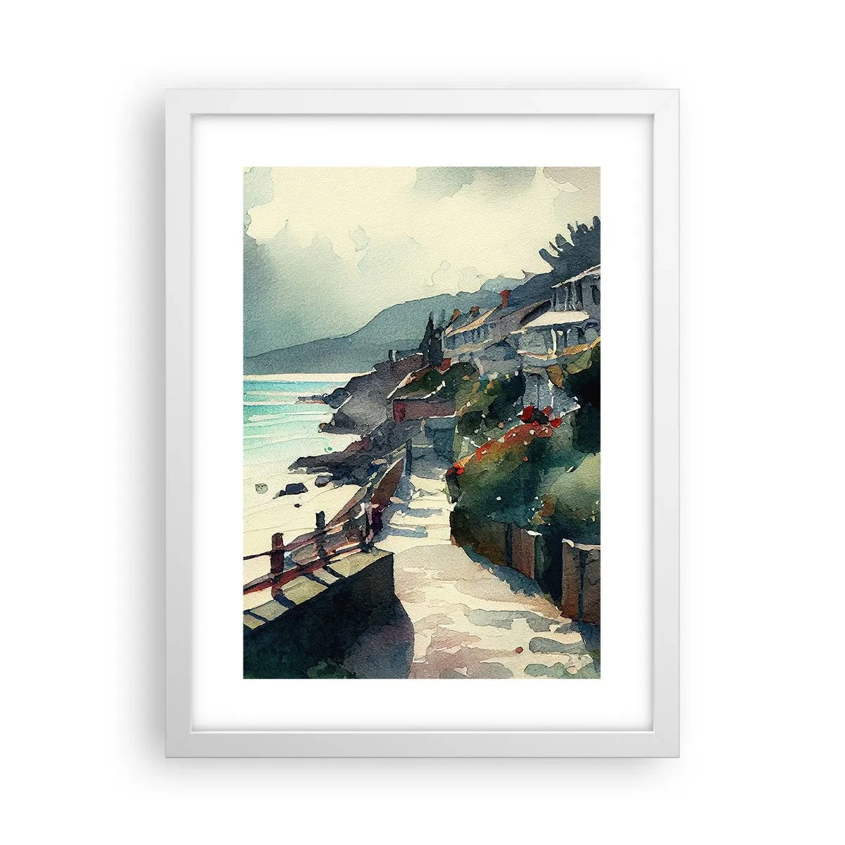 Poster in een witte lijst - Mediterrane stad - 30x40 cm