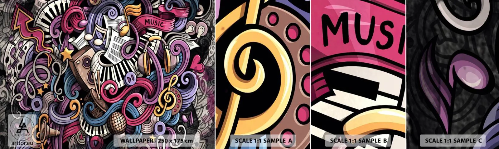 Fotobehang Monster Zelfklevend Deluxe Sticker - Ingewikkelde melodie - Muziek, Muurschildering, Graffiti - 100x30 cm