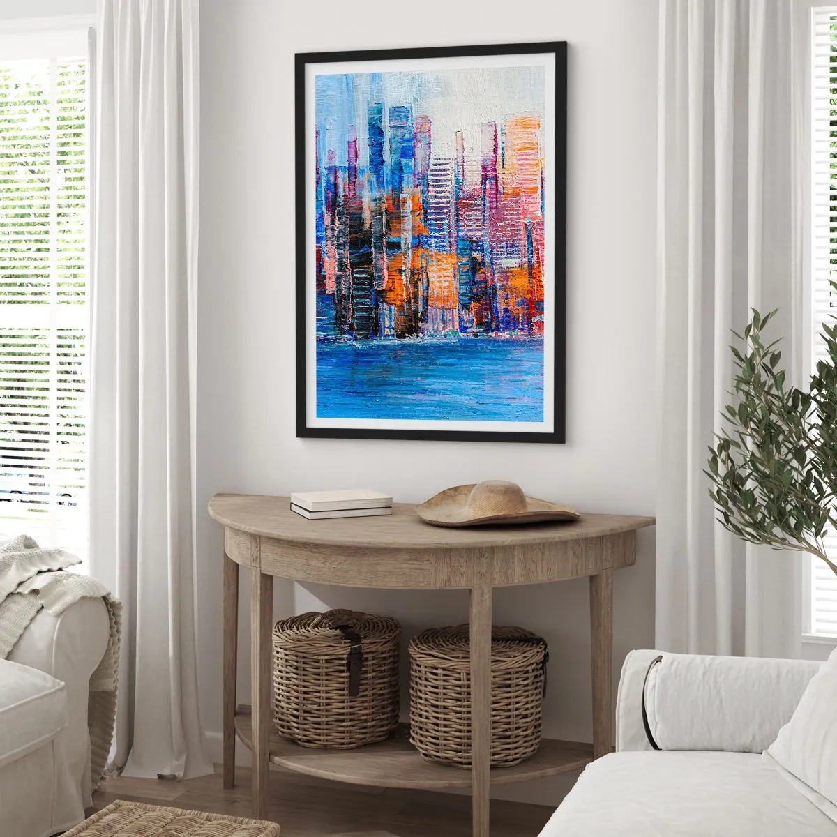 Poster in een zwarte lijst - Een vrolijke metropool - 70x100 cm