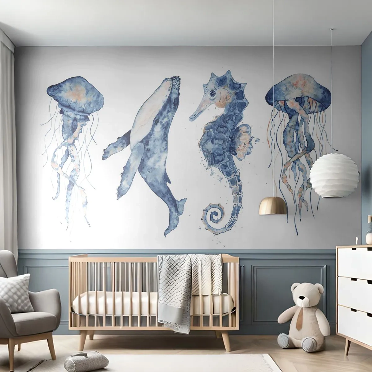 Fotobehang Standard Eco - Zee wonderen - Zeedieren, zeepaardje, Kwallen - 400x280 cm