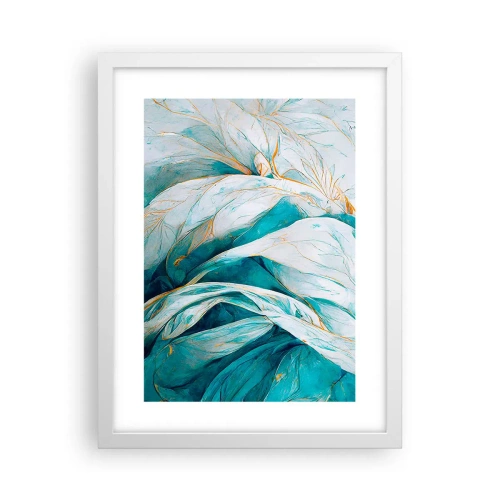 Poster in een witte lijst - Blauwe abstractie met een gouden motief - 30x40 cm