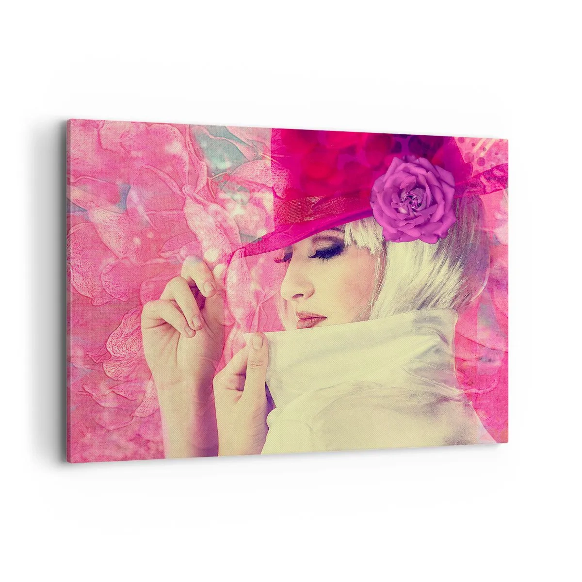 Schilderen op canvas - Retro portret in een roze mist - 100x70 cm