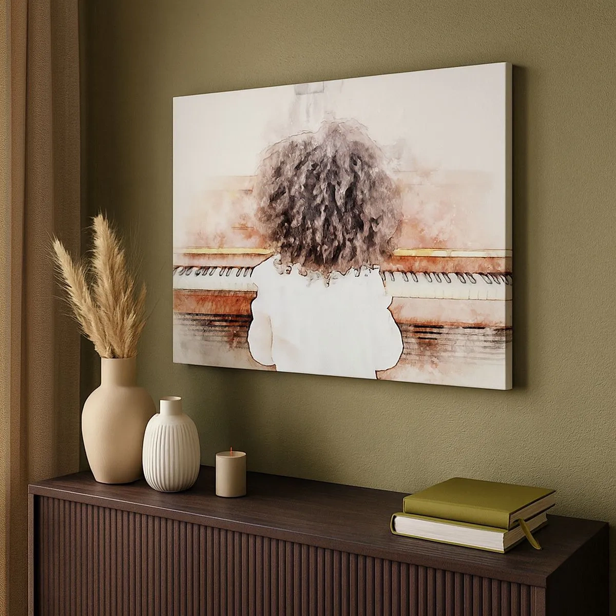 Schilderen op canvas - Een meisje met borstelig haar aan de piano - 70x50cm - In de nieuwe wereld - Moderne wanddecoratie voor woonkamer en slaapkamer ARTTOR