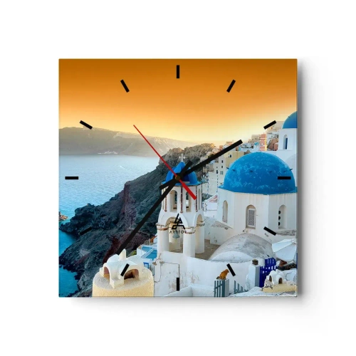 Wandklok - Klok - Santorini - genesteld tegen de rotsen - 40x40 cm