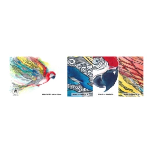 Fotobehang Monster Zelfklevend Deluxe Sticker - Leef kleurrijk - Vogel, Papegaai, Kleurrijke veren - 100x30 cm