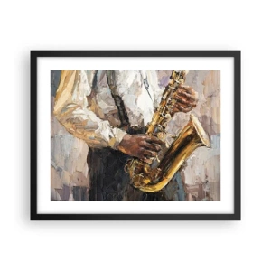 Poster in een zwarte lijst - Tijd om te solo te spelen - 50x40 cm