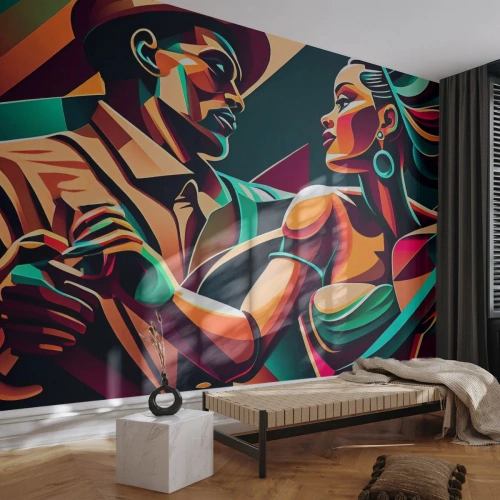 Fotobehang Premium Canvas - In het ritme van het hart - Kubisme, Stel, Dans - 500x350 cm