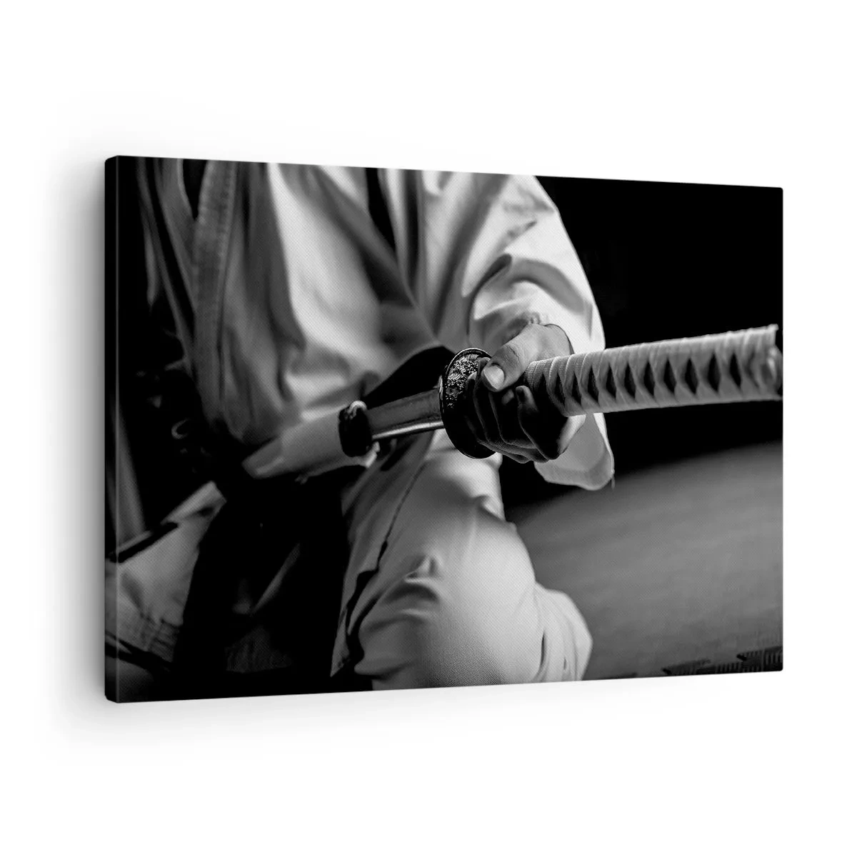 Schilderen op canvas - Een samoerai in een kimono met een katana in zwart-wit. - 70x50cm - Ziel van een vechter - Moderne wanddecoratie voor woonkamer en slaapkamer ARTTOR