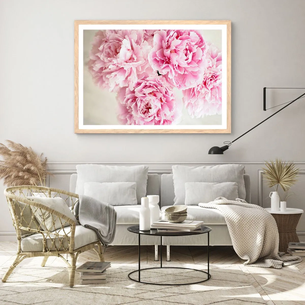 Een poster in een licht eiken lijst - In roze glamour - 100x70 cm