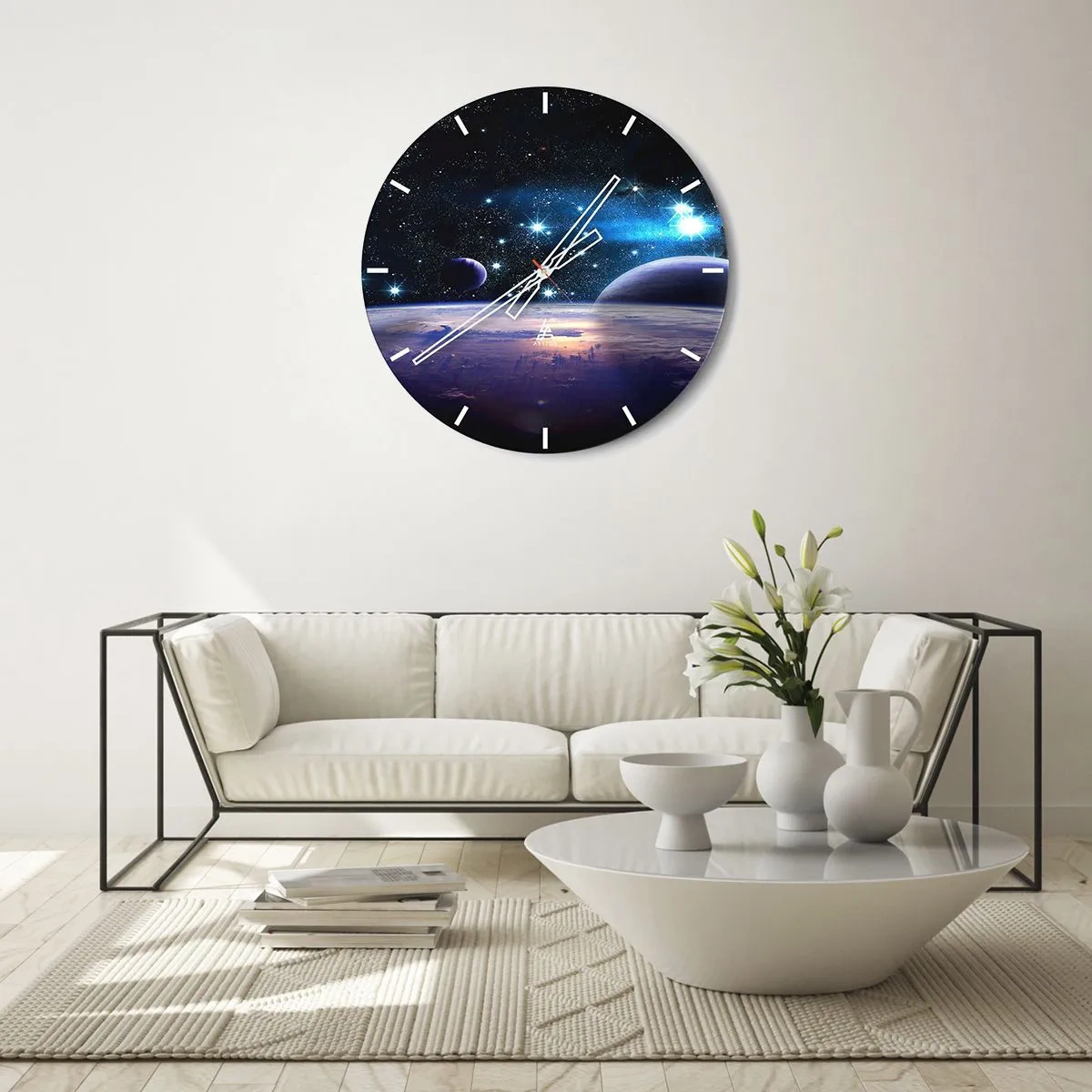 Wandklok - Klok - Ruimte met sterren, planeten en een planetair oppervlak met een atmosfeer - 30x30cm - Nog steeds alleen? - Moderne wanddecoratie voor woonkamer, keuken en slaapkamer ARTTOR