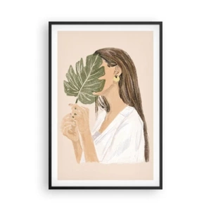 Poster in een zwarte lijst - Mysterieus portret met een waaier - 61x91 cm