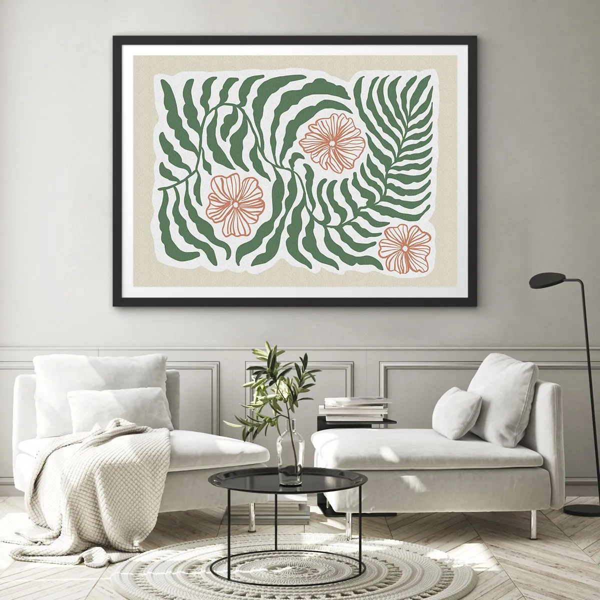 Poster in een zwarte lijst - Bloeiend in het groen - 70x50 cm