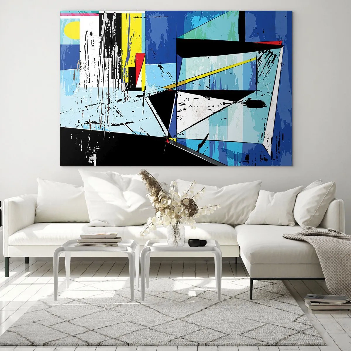 Schilderen op glas - Abstracte geometrische compositie in blauwtinten - 70x50cm - Bekijk de wereld vanuit een bepaalde hoek... - Moderne wanddecoratie voor woonkamer en slaapkamer ARTTOR