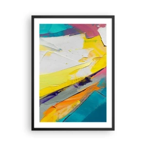 Poster in een zwarte lijst - Een abstract schilderij met dynamische kleuren in lichte tinten. - 50x70cm - De anatomie van licht - Moderne wanddecoratie voor woonkamer en slaapkamer ARTTOR