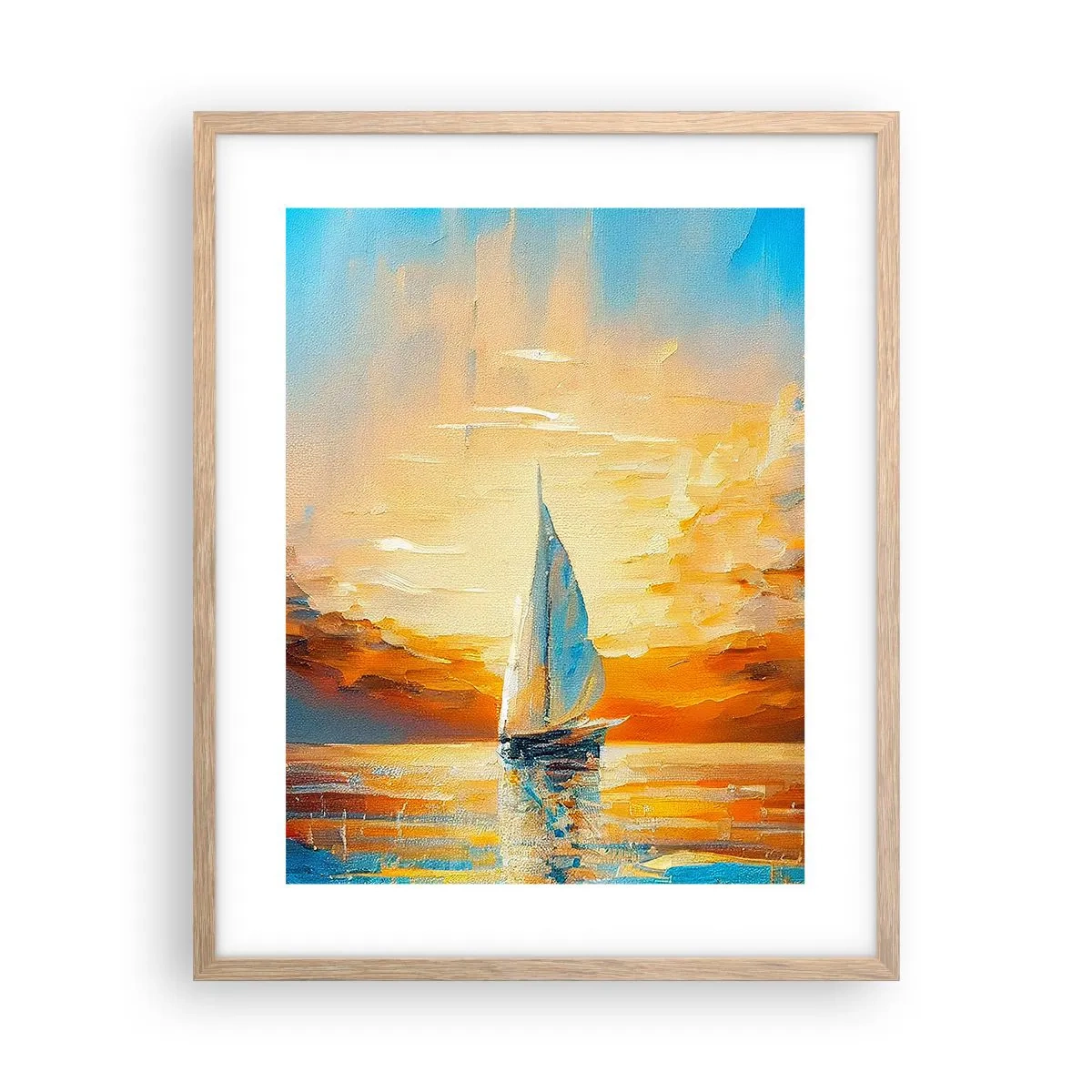 Een poster in een licht eiken lijst - Zeilen in goud - 40x50 cm