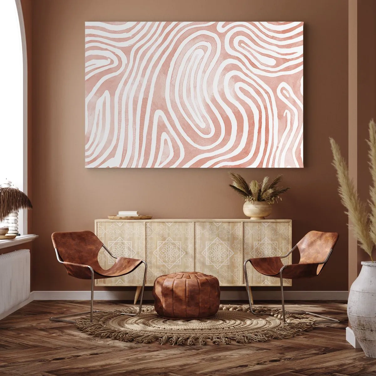 Schilderen op canvas - Abstract patroon in tinten roze en wit - 70x50cm - In het koraallabyrint - Moderne wanddecoratie voor woonkamer en slaapkamer ARTTOR