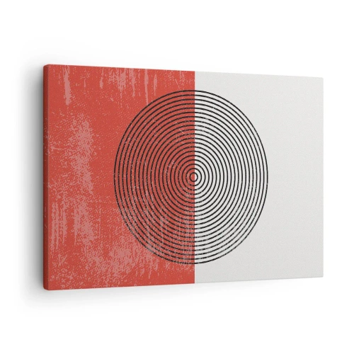 Schilderen op canvas - Geometrisch patroon met concentrische cirkels op een rode en witte achtergrond - 70x50cm - Op de kop geslagen - Moderne wanddecoratie voor woonkamer en slaapkamer ARTTOR