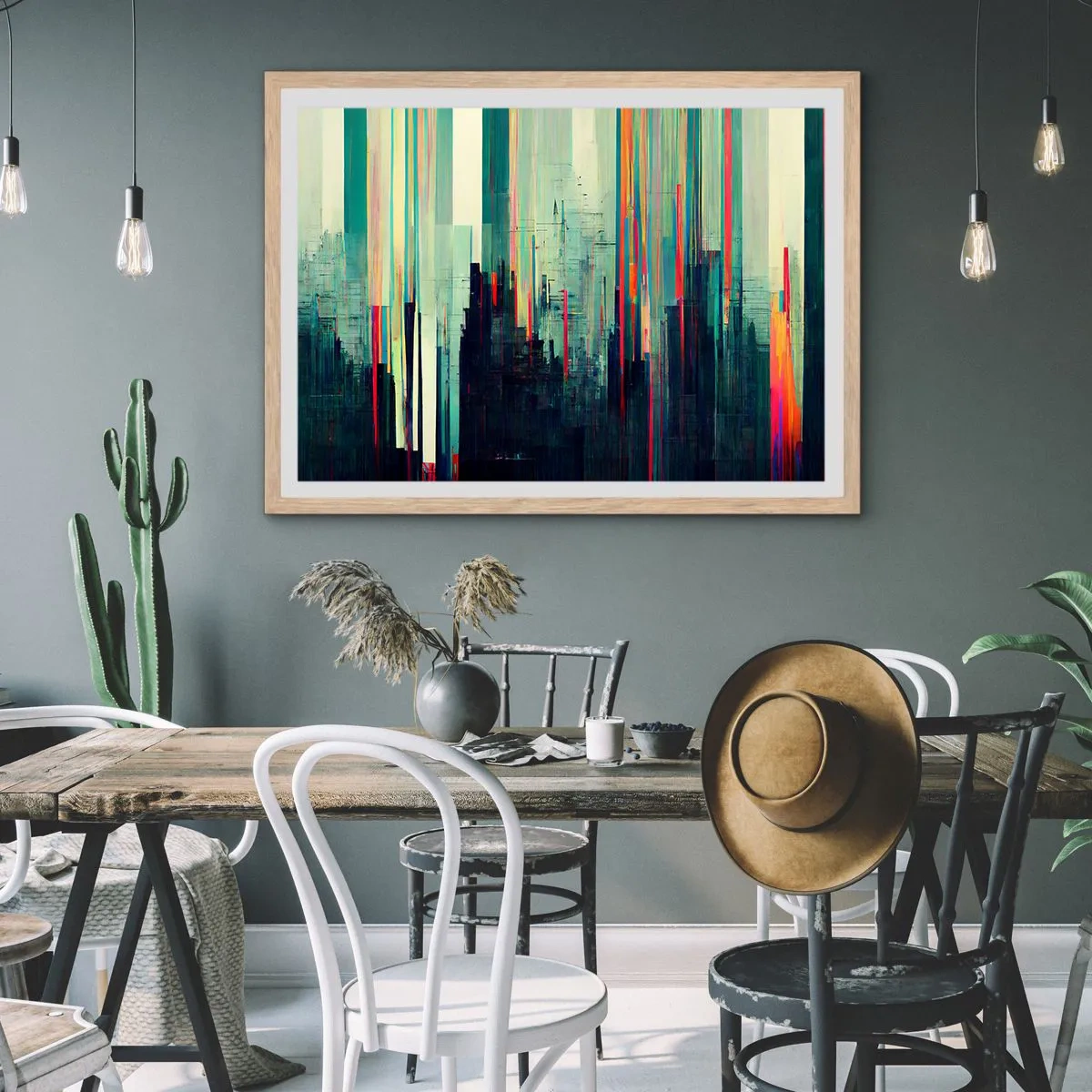 Een poster in een licht eiken lijst - Futuristische stad - 50x40 cm