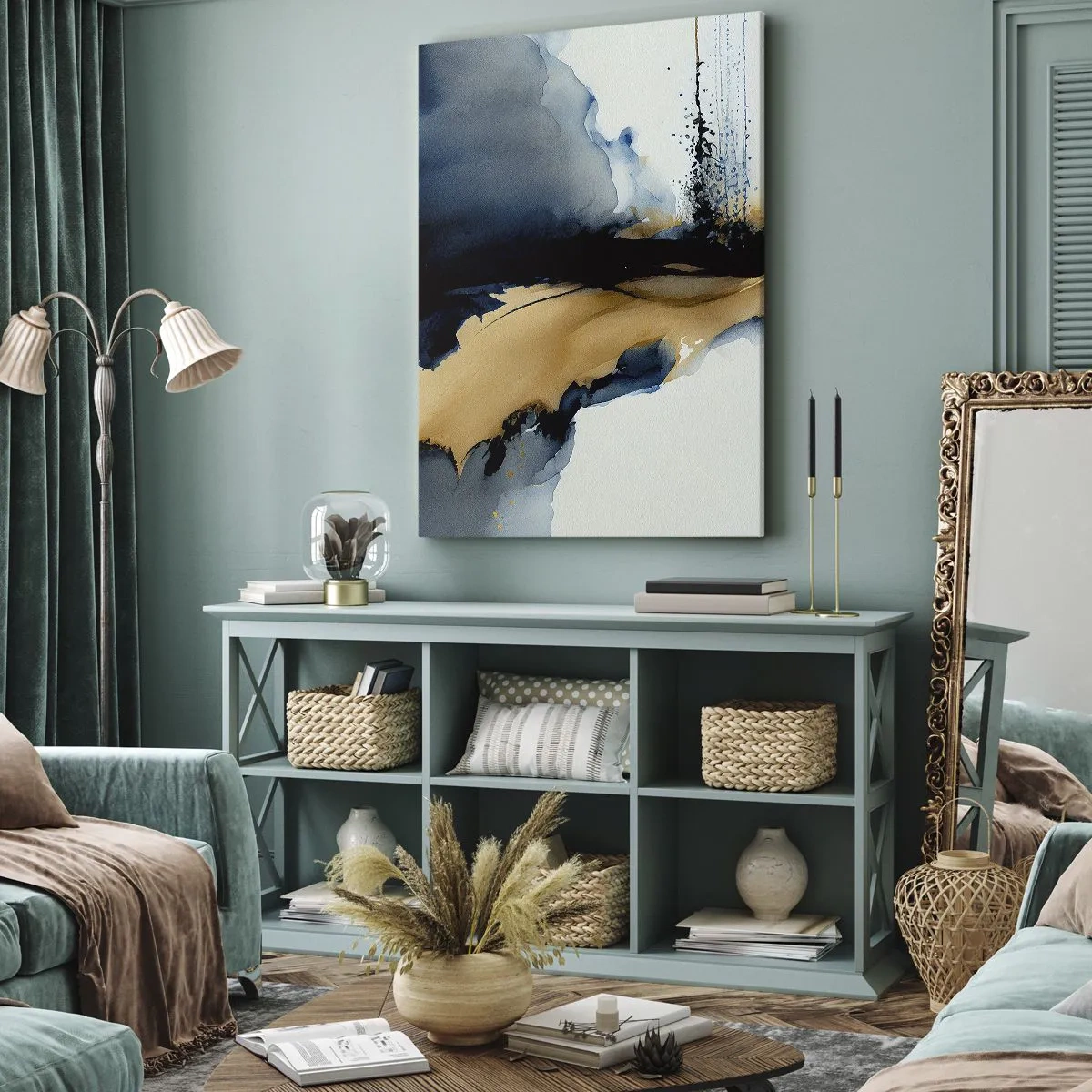 Schilderen op canvas - Achter het gordijn - 45x80 cm