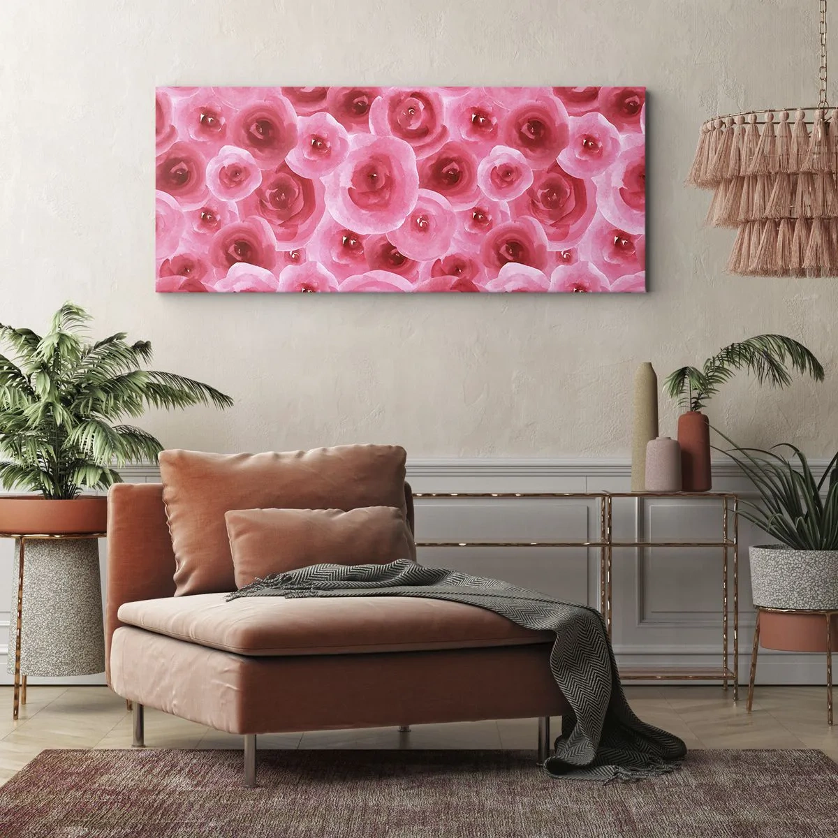 Schilderen op canvas - Rozen onder en boven - 100x40 cm
