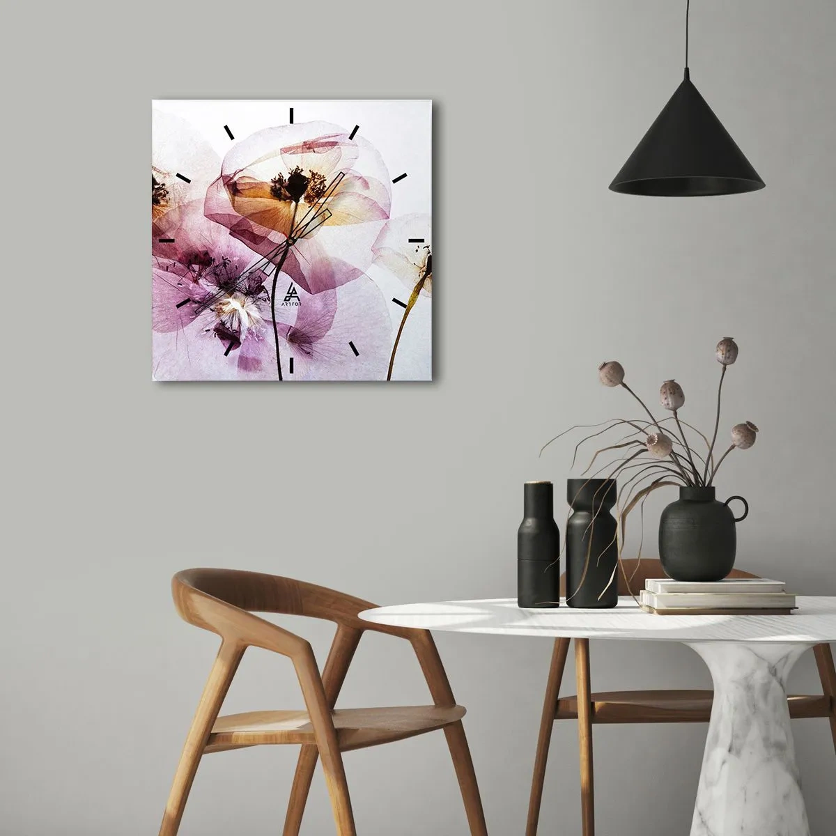 Wandklok - Klok - Transparante lichaamsbloemen - 30x30 cm