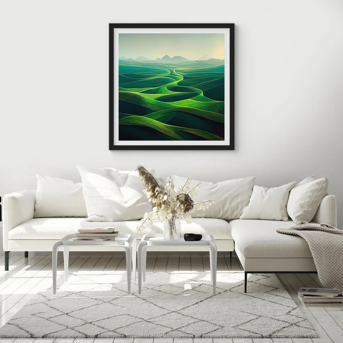Poster in een zwarte lijst - In de groene dalen - 30x30 cm