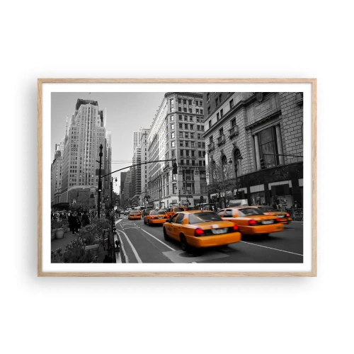 Een poster in een licht eiken lijst - De zonnen van grote steden - 100x70 cm