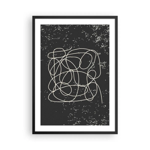 Poster in een zwarte lijst - Chaotische lijnen op een zwarte achtergrond met witte stippen - 50x70cm - Dwalende gedachten - Moderne wanddecoratie voor woonkamer en slaapkamer ARTTOR