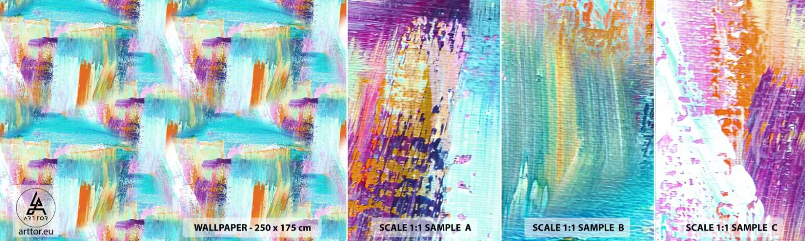 Fotobehang Staaltje Standard Eco - Vrolijk vlekkerig en besmeurd - Abstractie, Deel, Schilderen - 100x30 cm