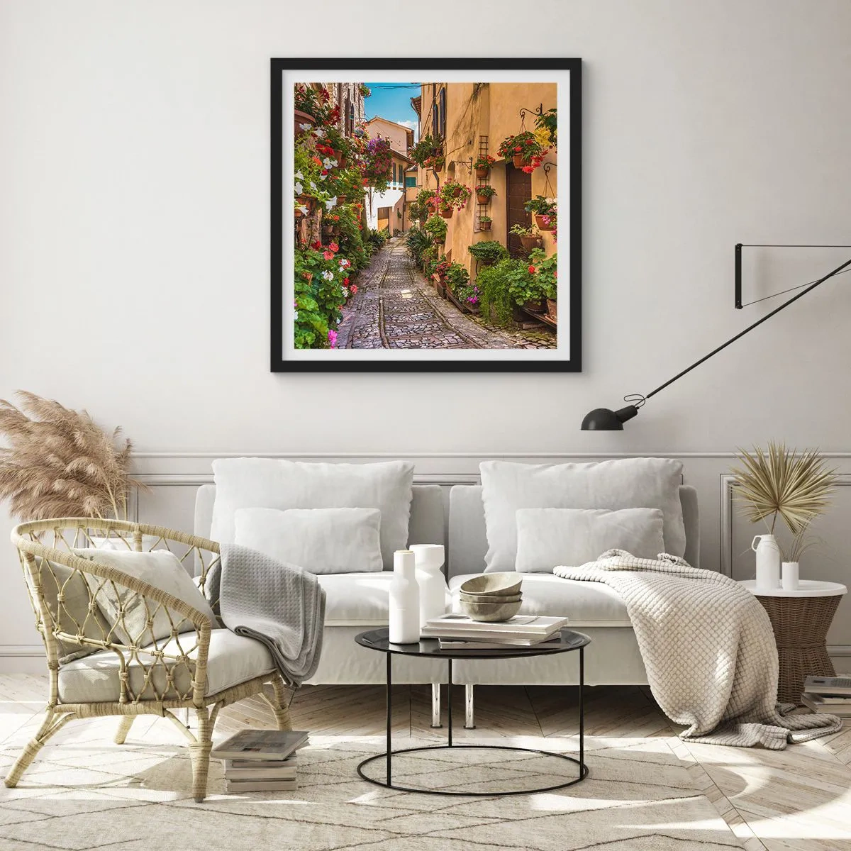 Poster in een zwarte lijst - Italiaans zijstraatje - 30x30 cm