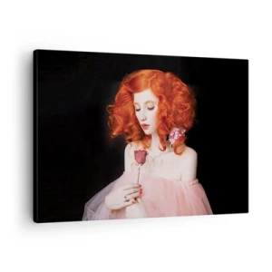Schilderen op canvas - Een vrouw met rood haar die een roos vasthoudt - 70x50cm - In barokstijl - Moderne wanddecoratie voor woonkamer en slaapkamer ARTTOR