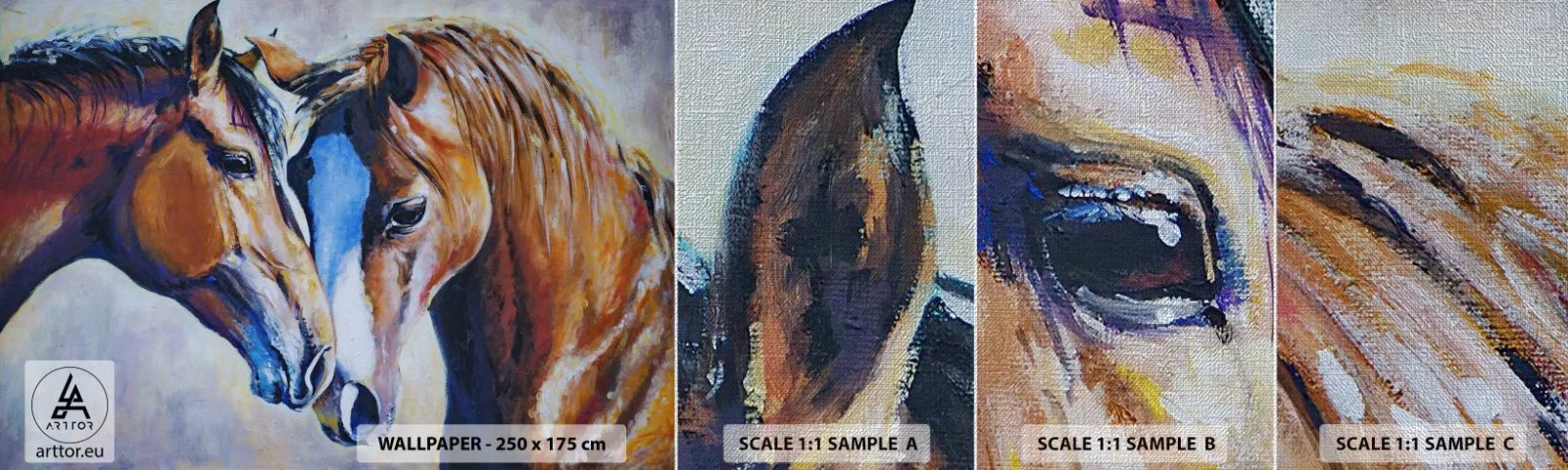 Fotobehang Monster Premium Canvas - Is het vriendschap? is het liefde? - Abstractie, Paarden, Natuur - 100x30 cm