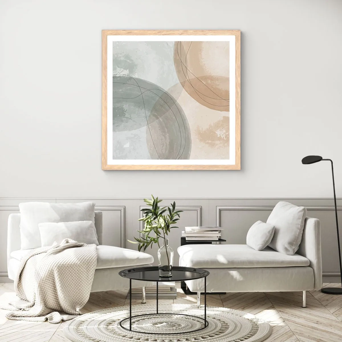 Een poster in een licht eiken lijst - Indringende werelden - 60x60 cm