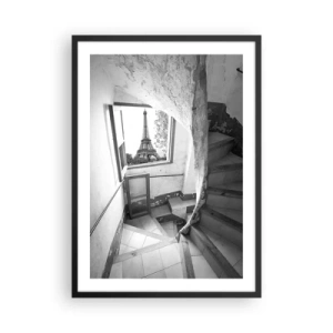 Poster in een zwarte lijst - Uitzicht op de Eiffeltoren door een raam in een oud gebouw - 50x70cm - Wat een uitzicht! - Moderne wanddecoratie voor woonkamer en slaapkamer ARTTOR