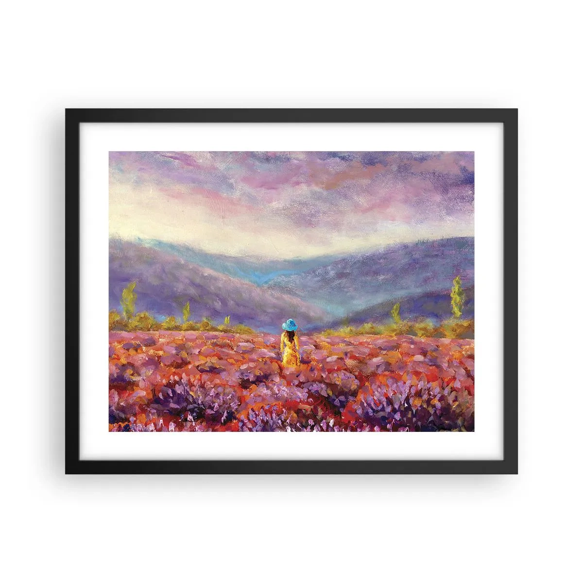 Poster in een zwarte lijst - In een lavendelwereld - 50x40 cm