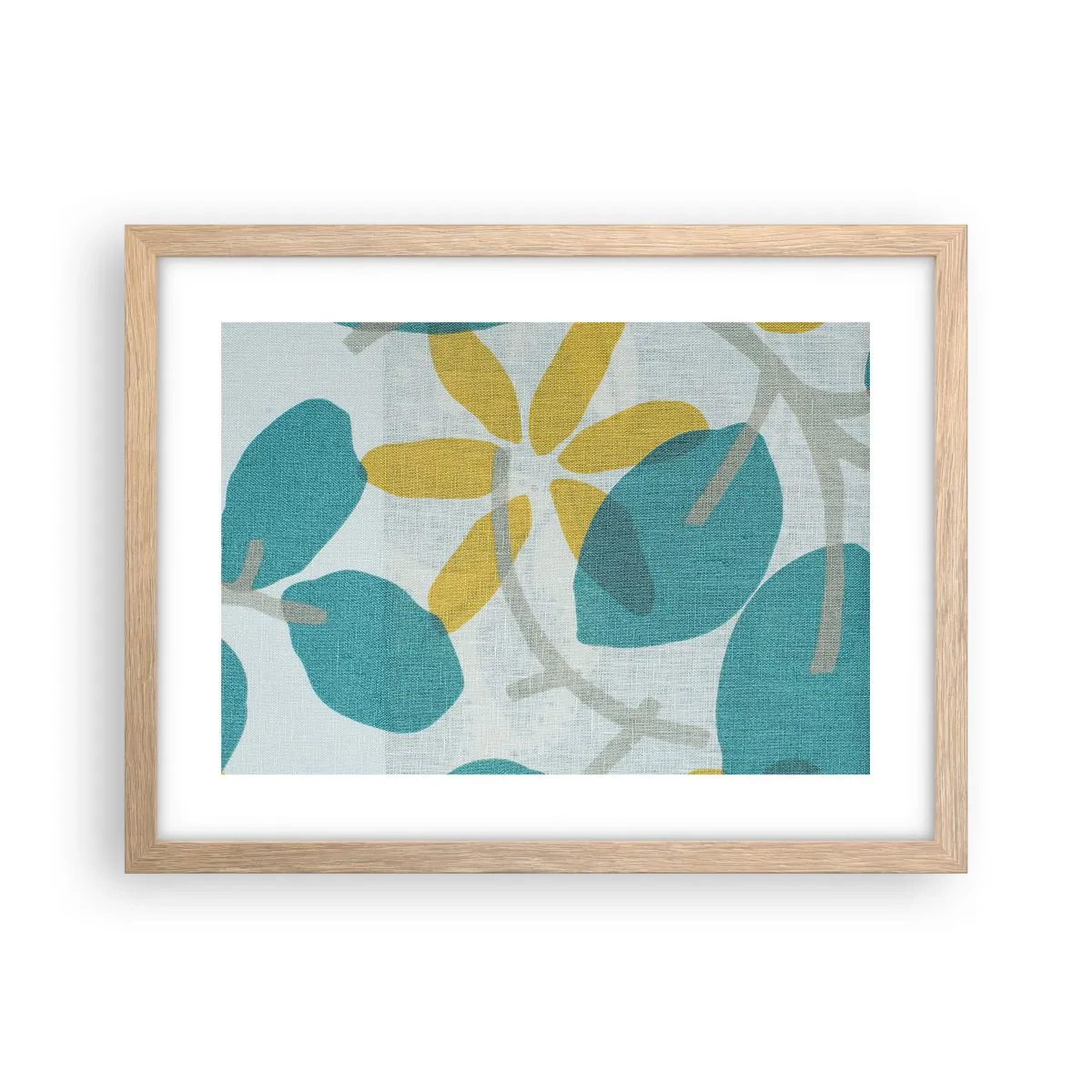 Een poster in een licht eiken lijst - Tussen de azuurblauwe bladeren - 40x30 cm