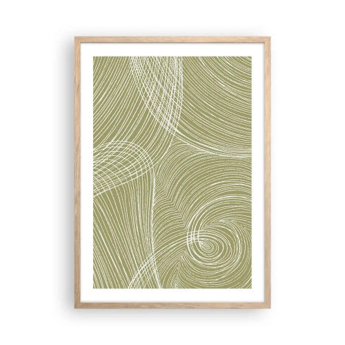 Een poster in een licht eiken lijst - Ingewikkelde abstractie in wit - 50x70 cm