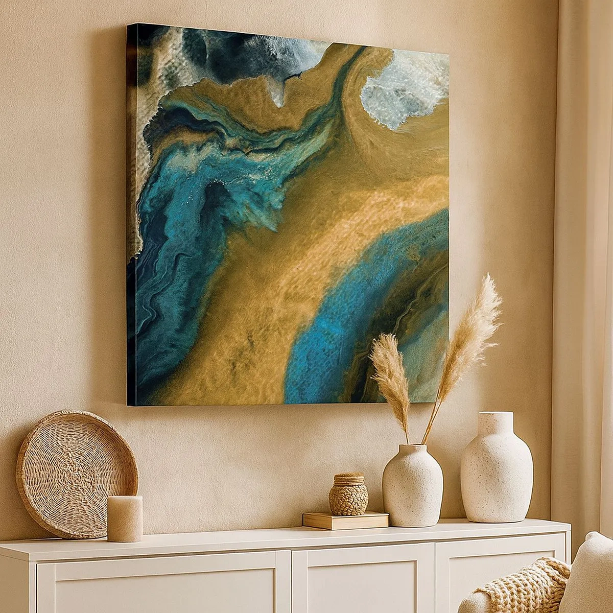 Schilderen op canvas - Blauw - geel - wederzijdse invloeden - 30x30 cm