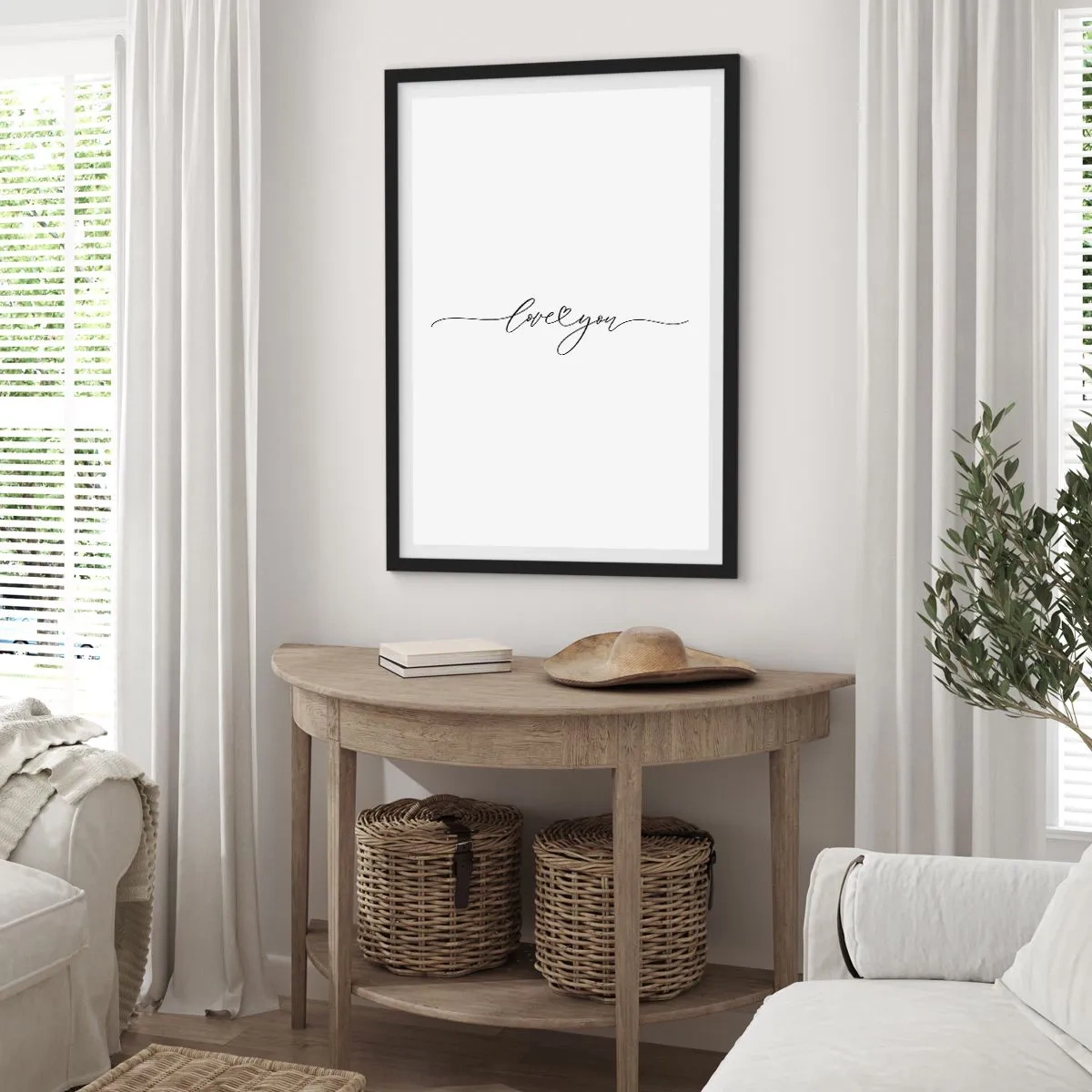 Poster in een zwarte lijst - Minimalistische inscriptie "Ik hou van jou" op een witte achtergrond - 50x70cm - Zwart op wit - Moderne wanddecoratie voor woonkamer en slaapkamer ARTTOR