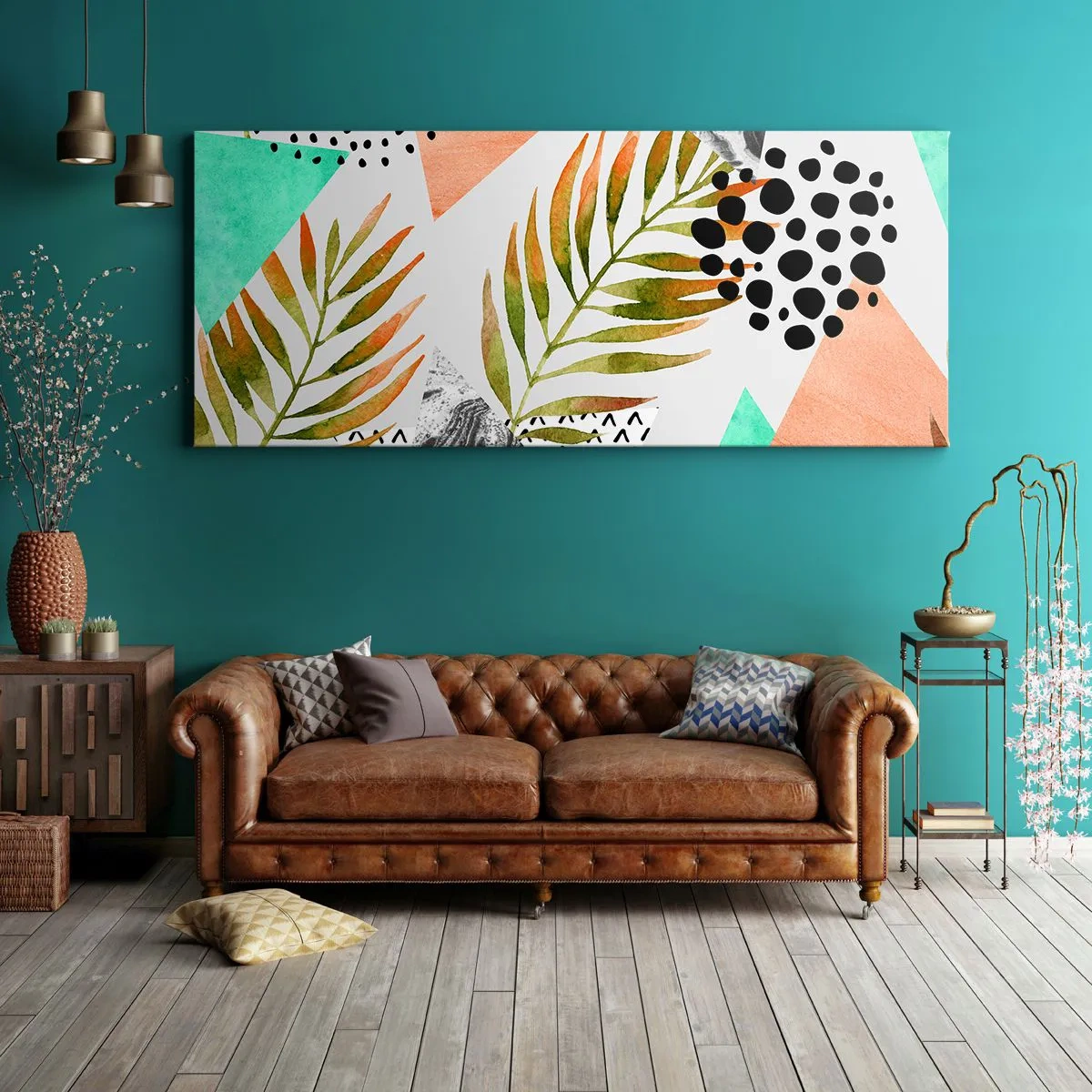 Schilderen op canvas - Decoratie met palmblad - 120x50 cm
