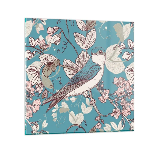 Schilderen op glas - In witte abeel met het zingen van de nachtegaal - 30x30 cm