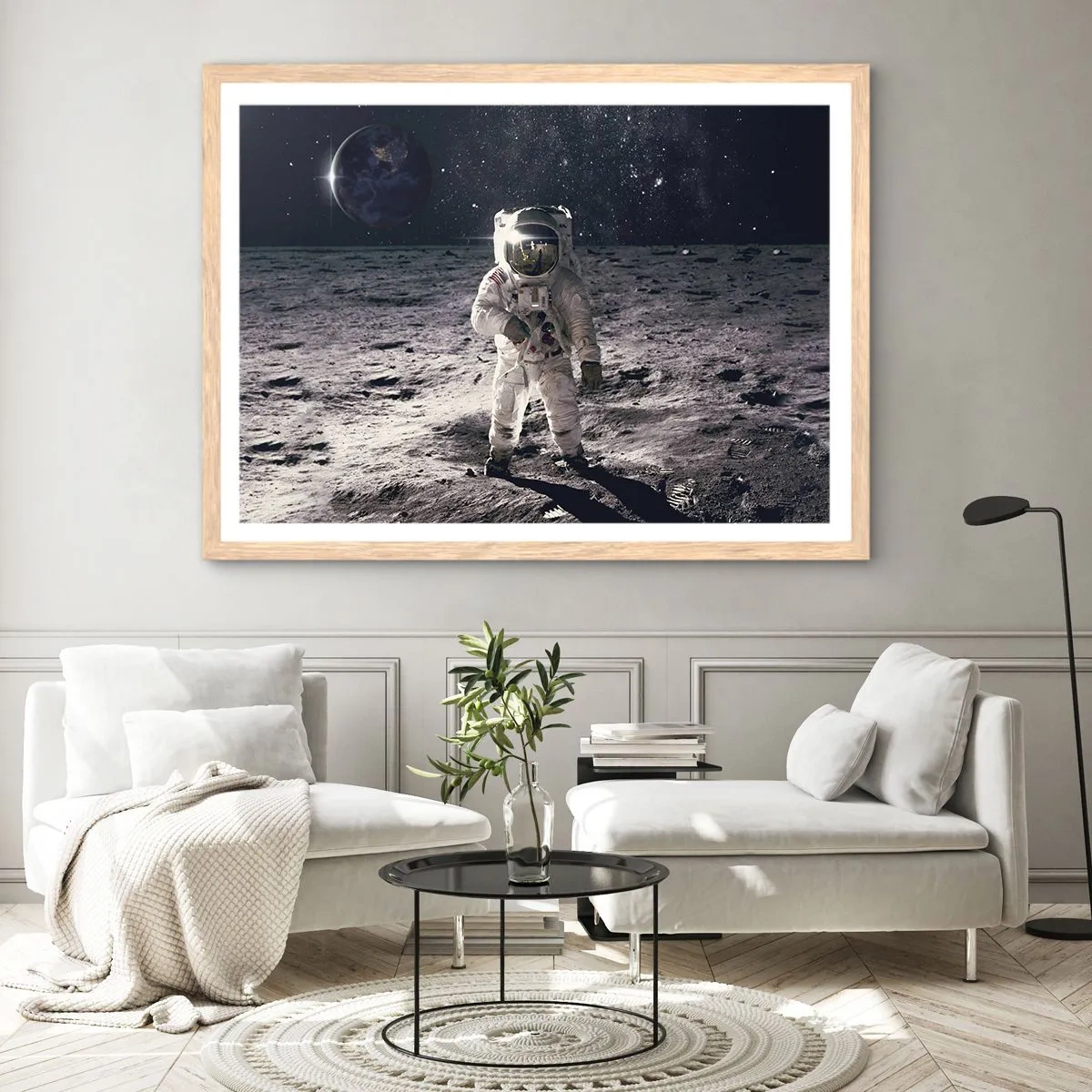 Een poster in een licht eiken lijst - Groetjes van de maan - 50x40 cm