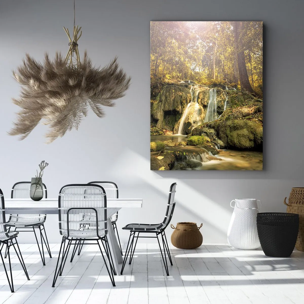 Schilderen op canvas - Boscascade in het groen - 65x120 cm