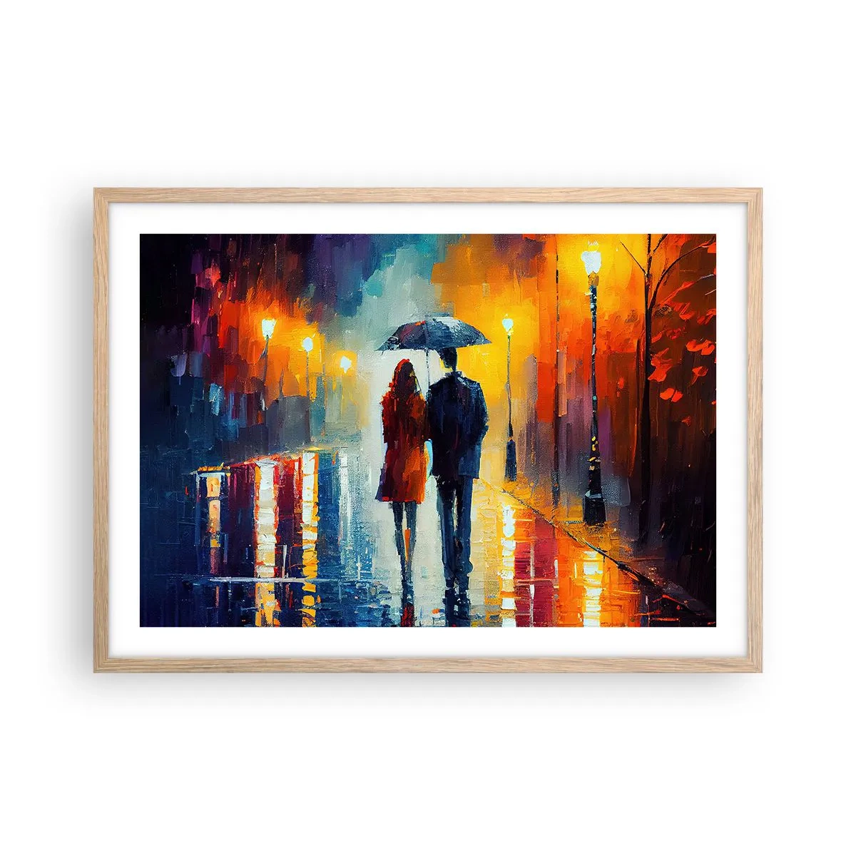 Een poster in een licht eiken lijst - Samen – een kleurrijke nacht - 70x50 cm