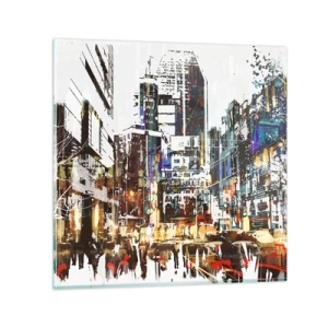 Schilderen op glas - Een glinsterende stad - 40x40 cm