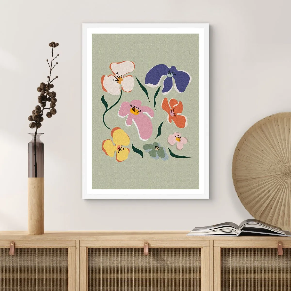 Poster in een witte lijst - Viooltjes welkom - 70x100 cm