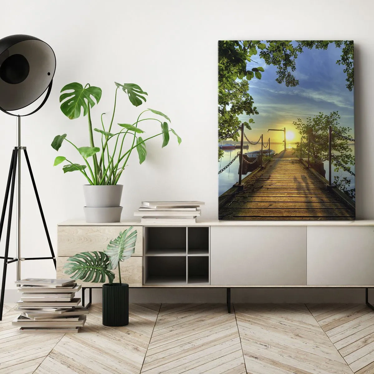 Schilderen op canvas - Zonsondergang boven het water - 45x80 cm